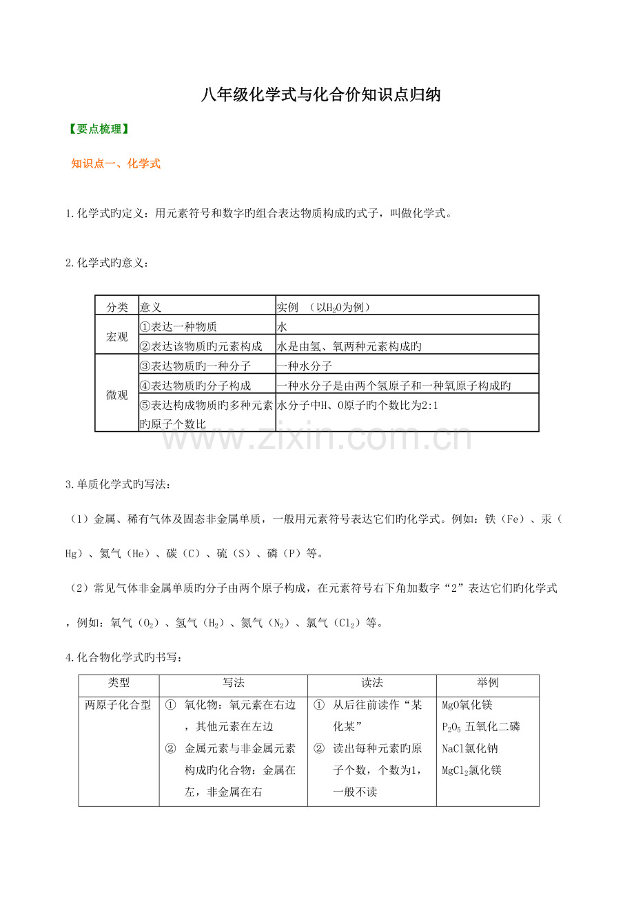 2023年八年级化学式与化合价知识点归纳.doc_第1页