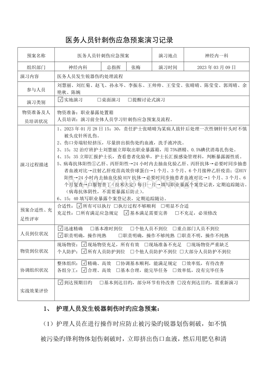 2023年病区锐器伤应急预案演练.doc_第1页