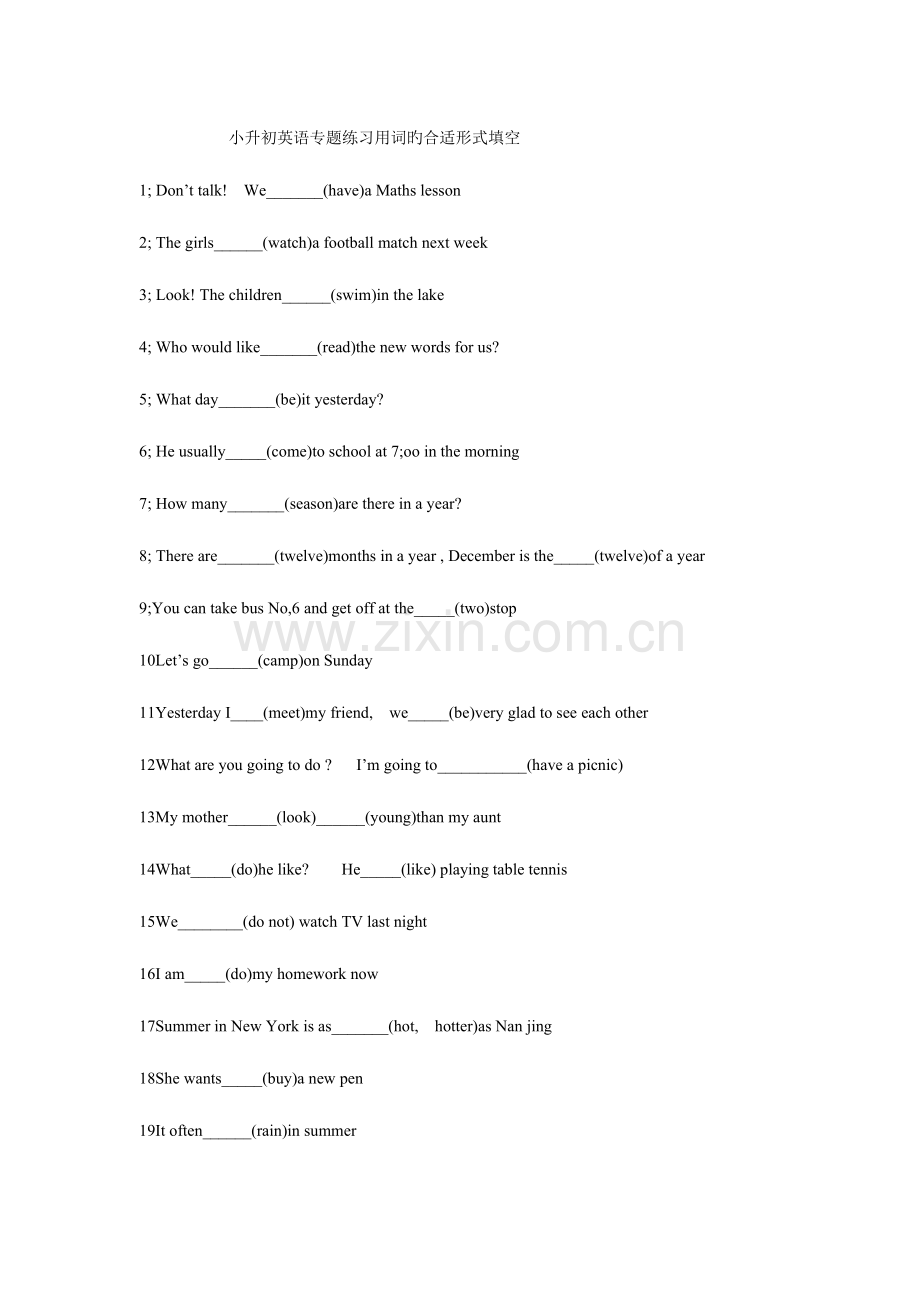 2023年小升初英语专项练习用词的适当形式填空.doc_第1页