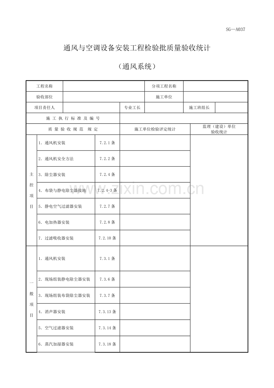 四川通风与空调设备安装工程检验批质量验收记录.doc_第1页