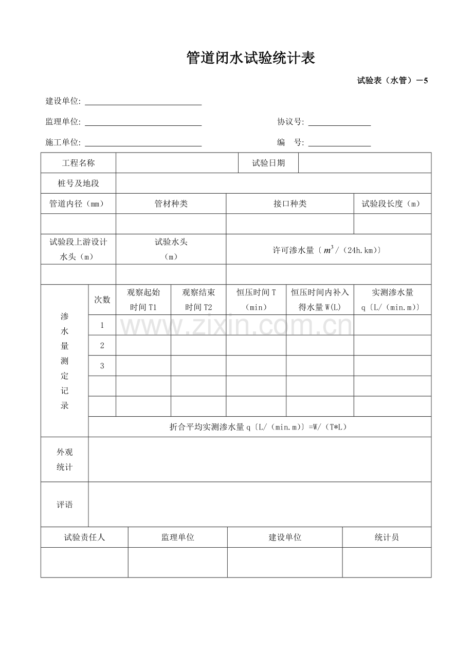 闭水试验记录表模板.doc_第1页