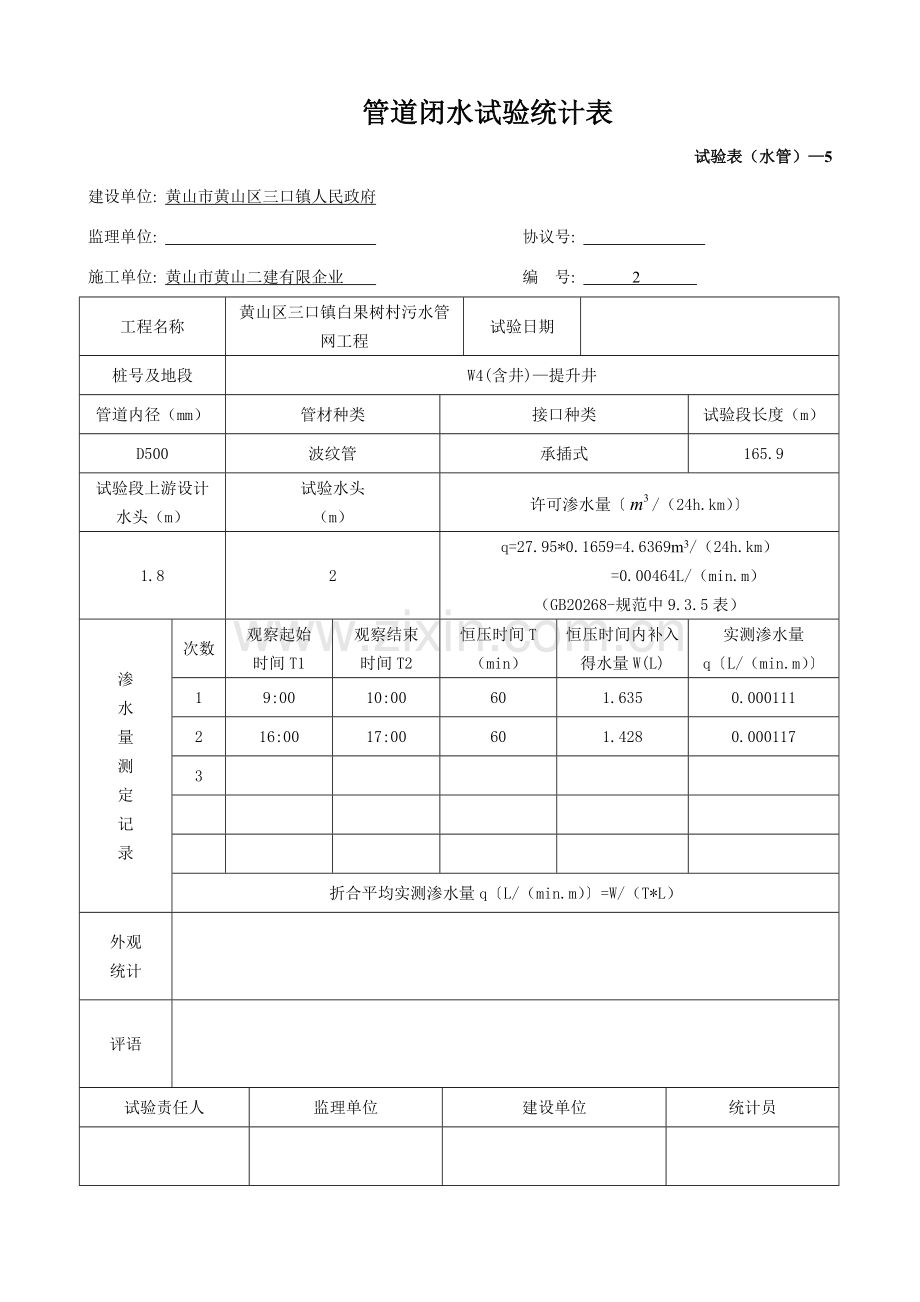 闭水试验记录表模板.doc_第2页