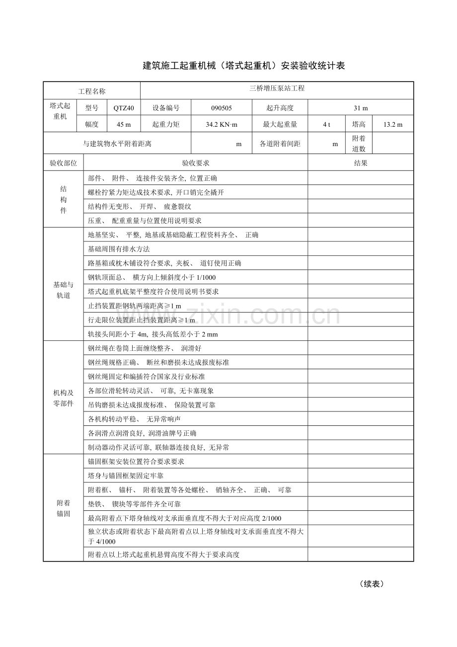 塔式起重机安装验收记录表模板.doc_第1页