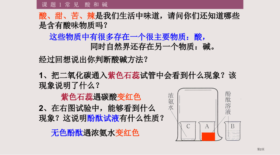 人教版九年级化学下册第十单元课题1常见的酸和碱.pptx_第2页