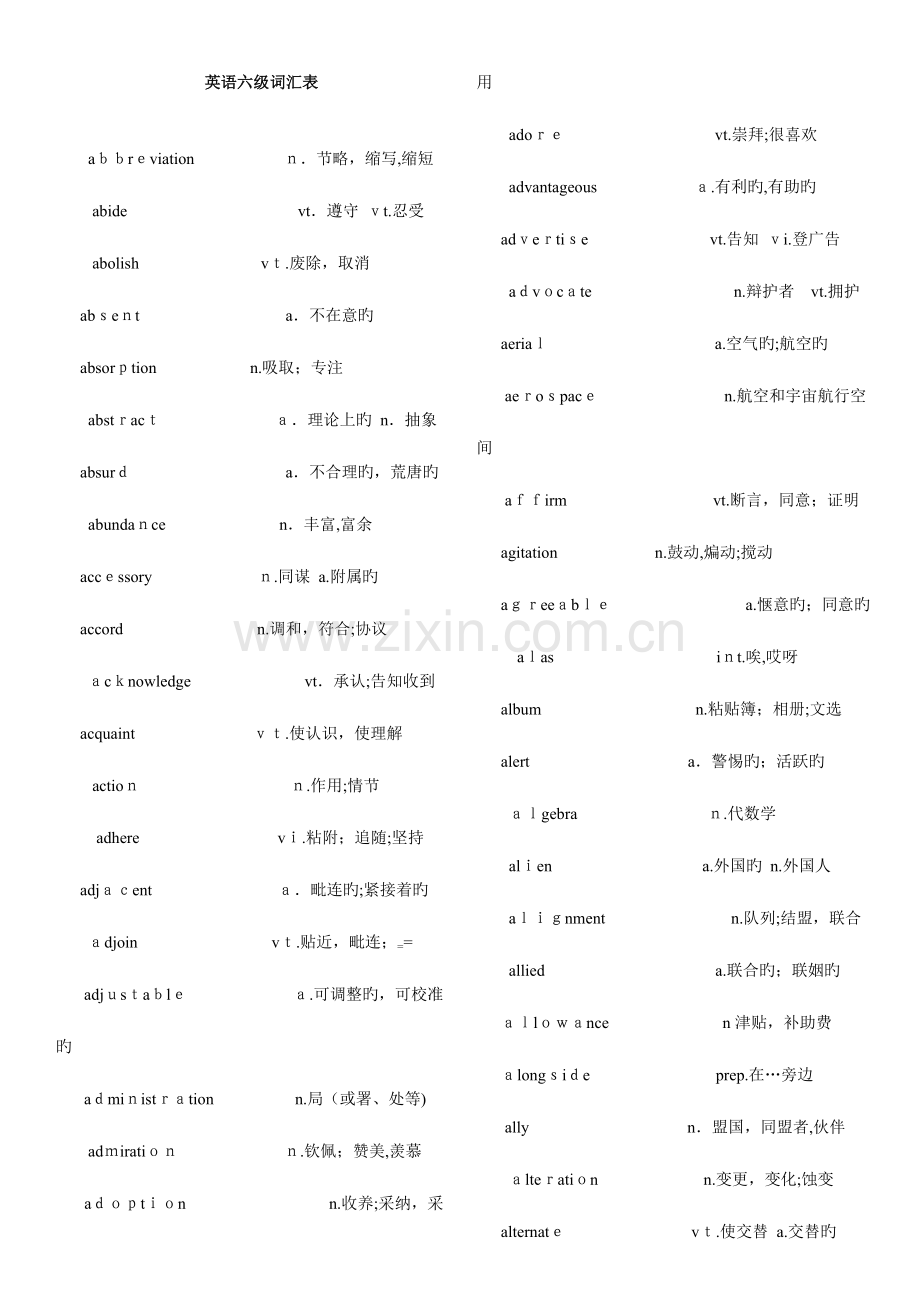 2023年打印版英语六级词汇表.doc_第1页