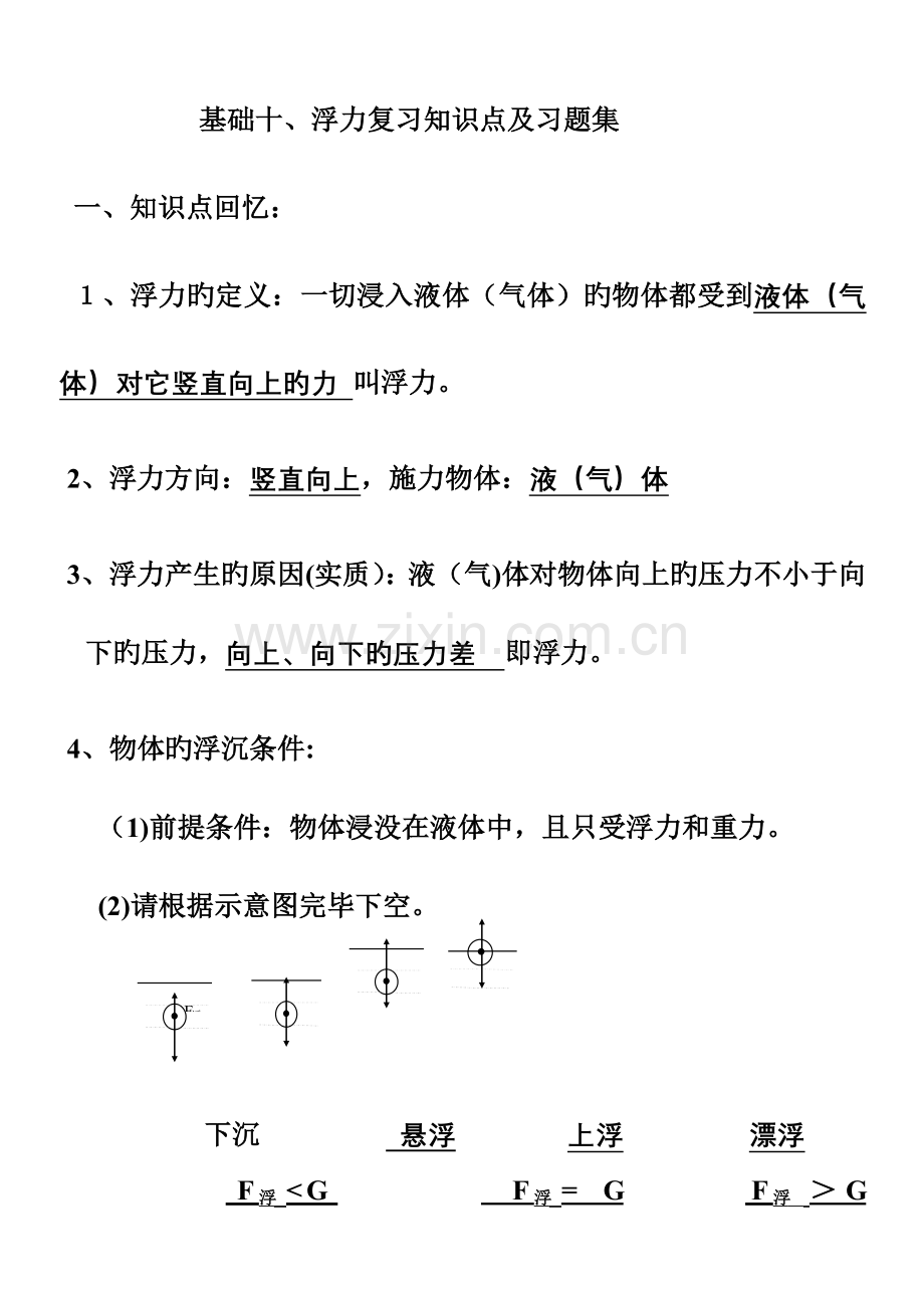 2023年基础十浮力复习知识点回顾.doc_第1页