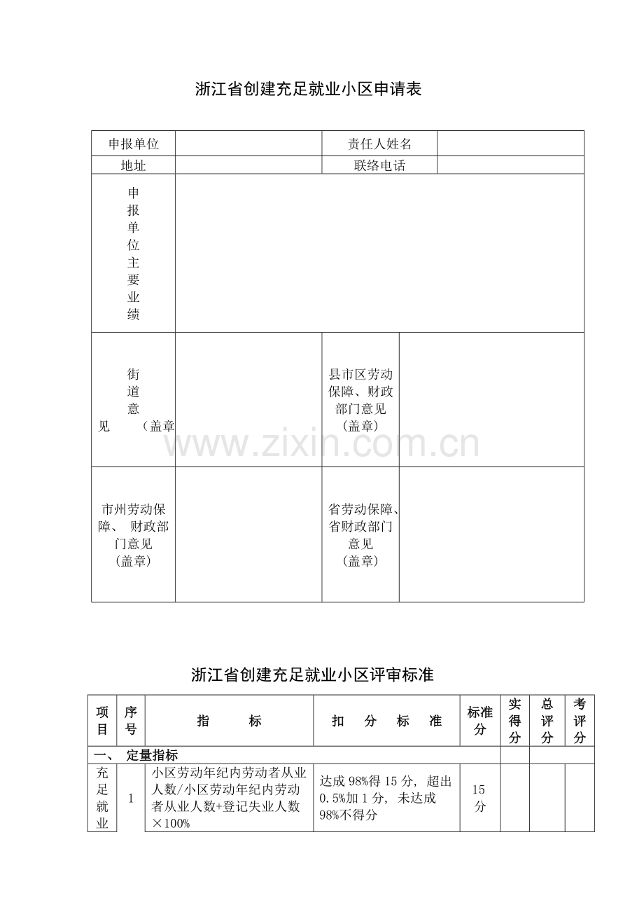 浙江省创建充分就业社区申请表模板.doc_第1页