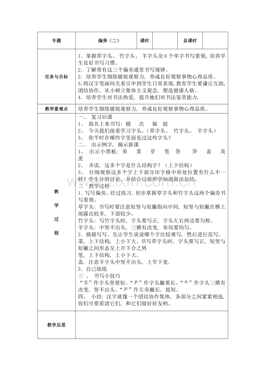 二上书法课教案表格模板.docx_第2页