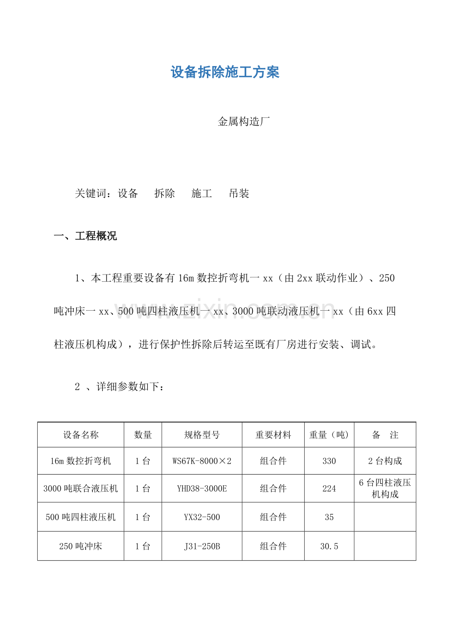 设备拆除施工方案.docx_第1页