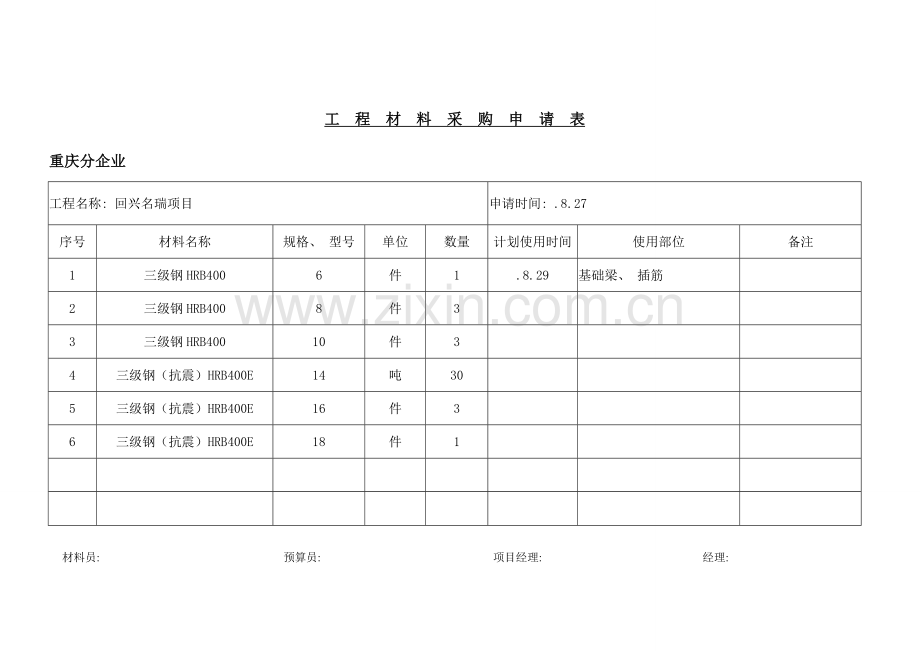 工程材料采购申请表模板.doc_第1页