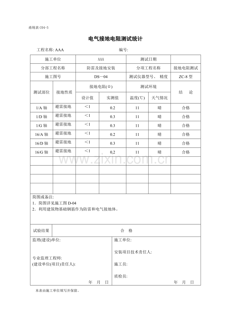 全套电气分部测试记录表模板.doc_第1页