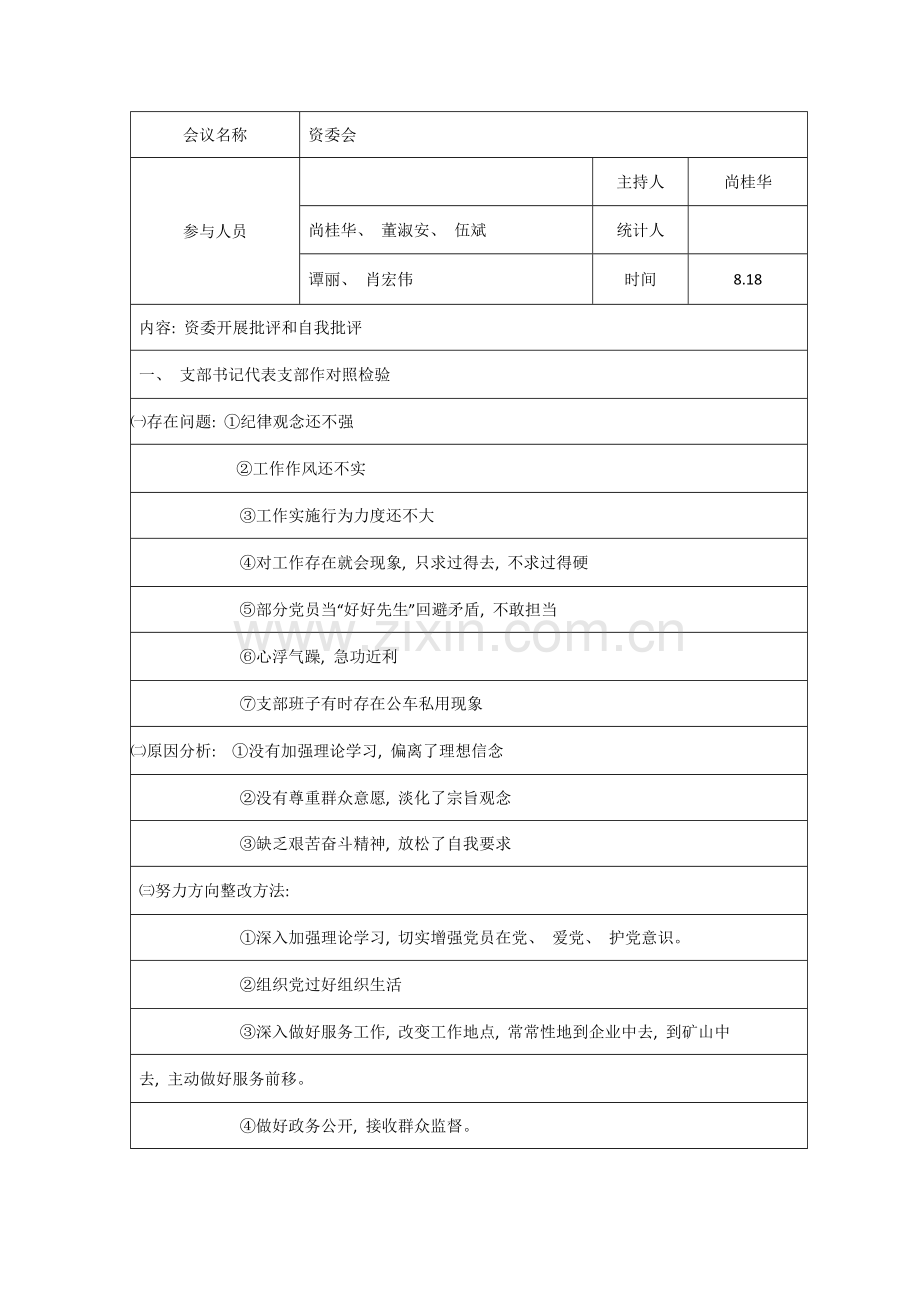 开展批评与自我批评表格模板.doc_第1页