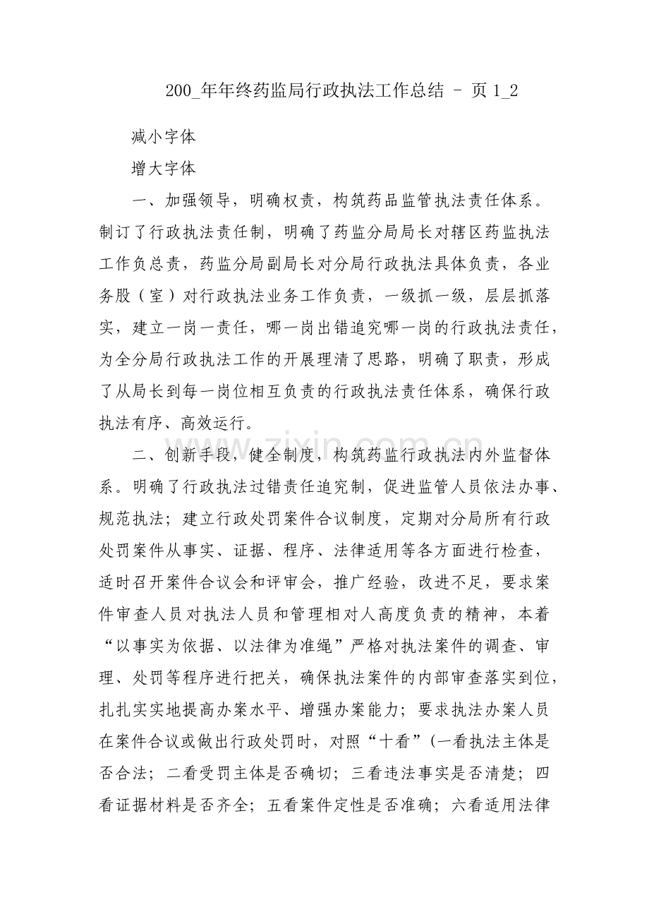 200_年年终药监局行政执法工作总结 - 页1_2.docx_第1页