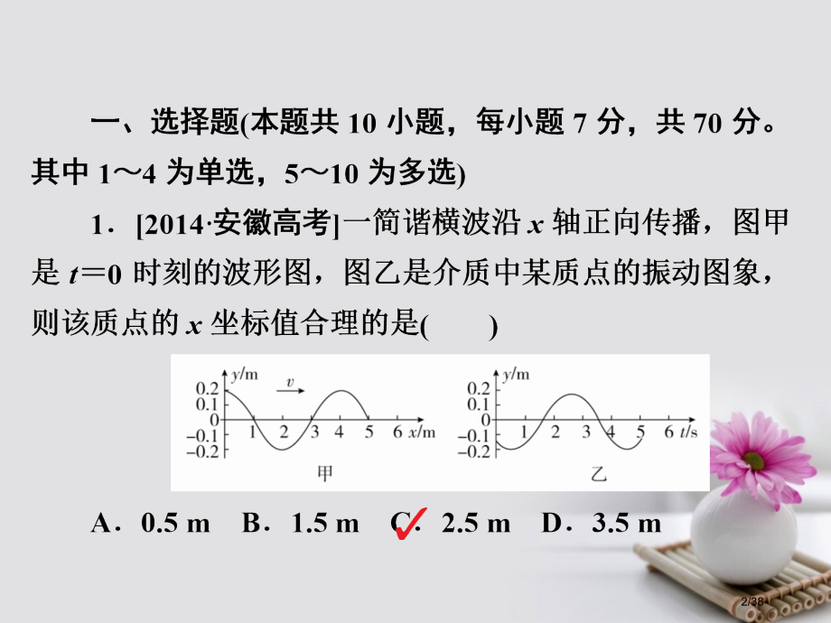 高考物理总复习限时规范专题练8振动与波动问题综合应用.pptx_第2页