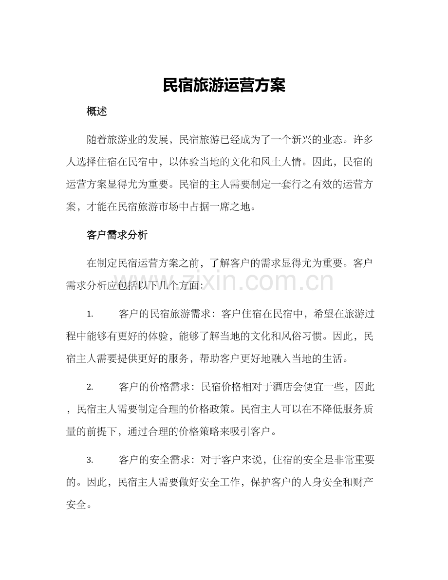 民宿旅游运营方案.docx_第1页