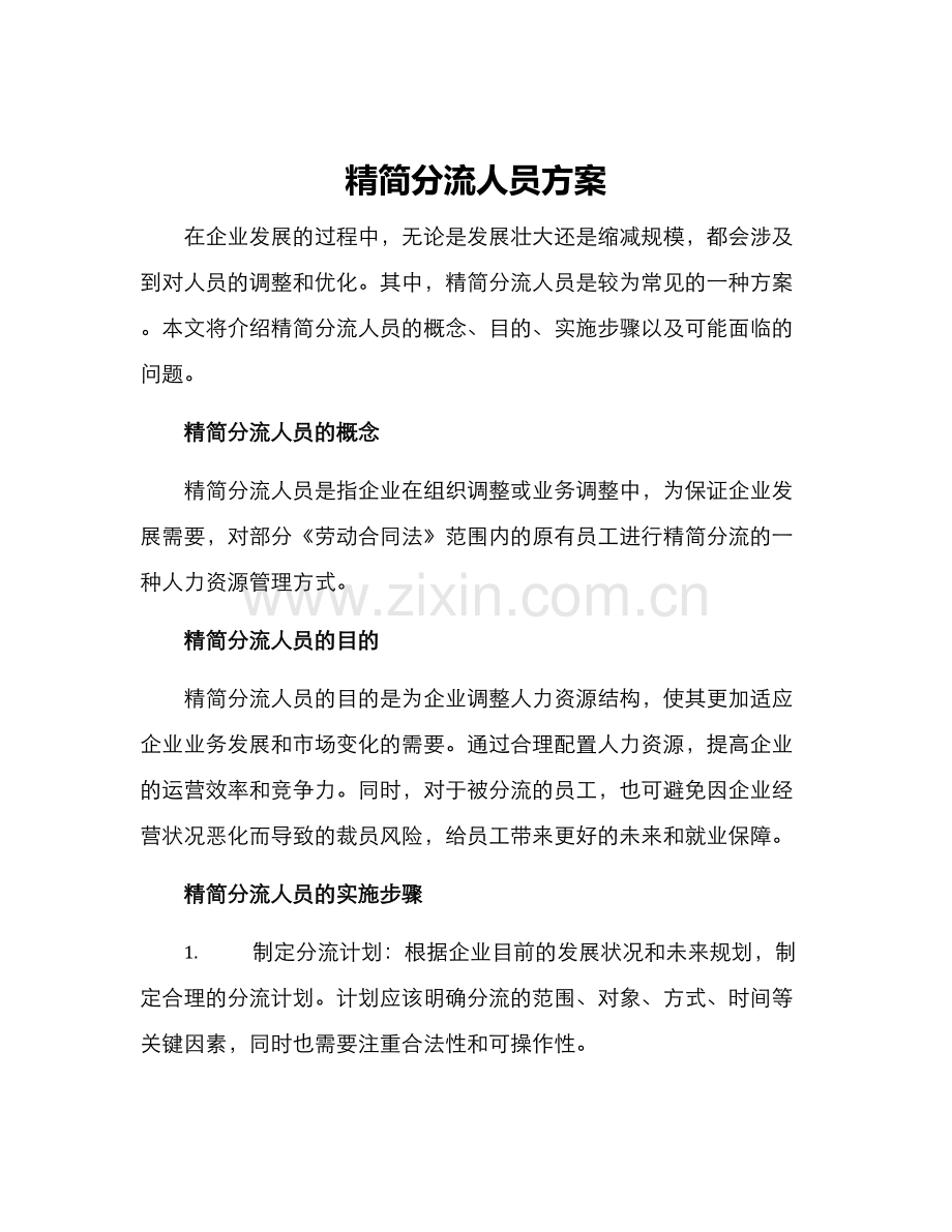 精简分流人员方案.docx_第1页