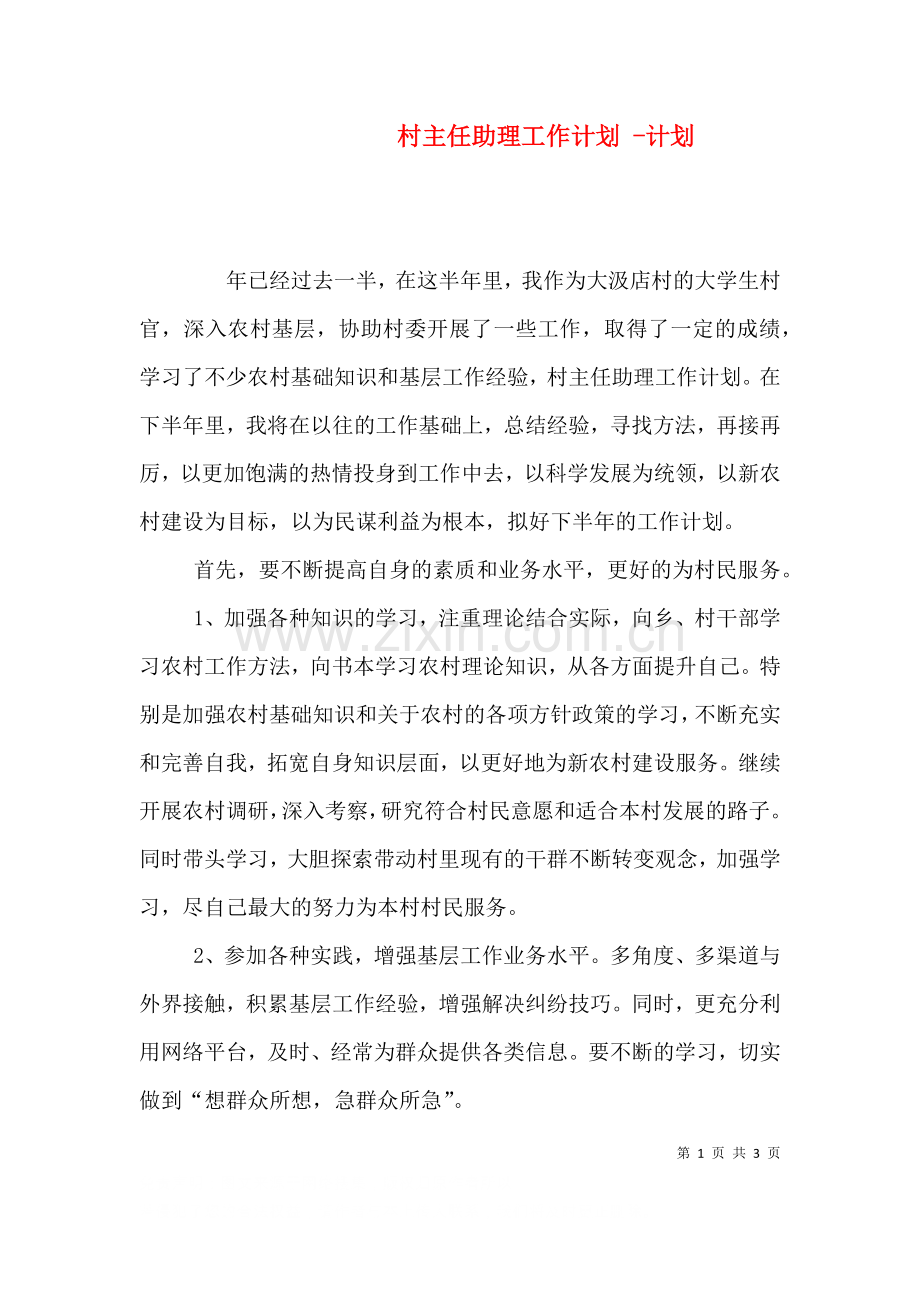 村主任助理工作计划-计划.doc_第1页