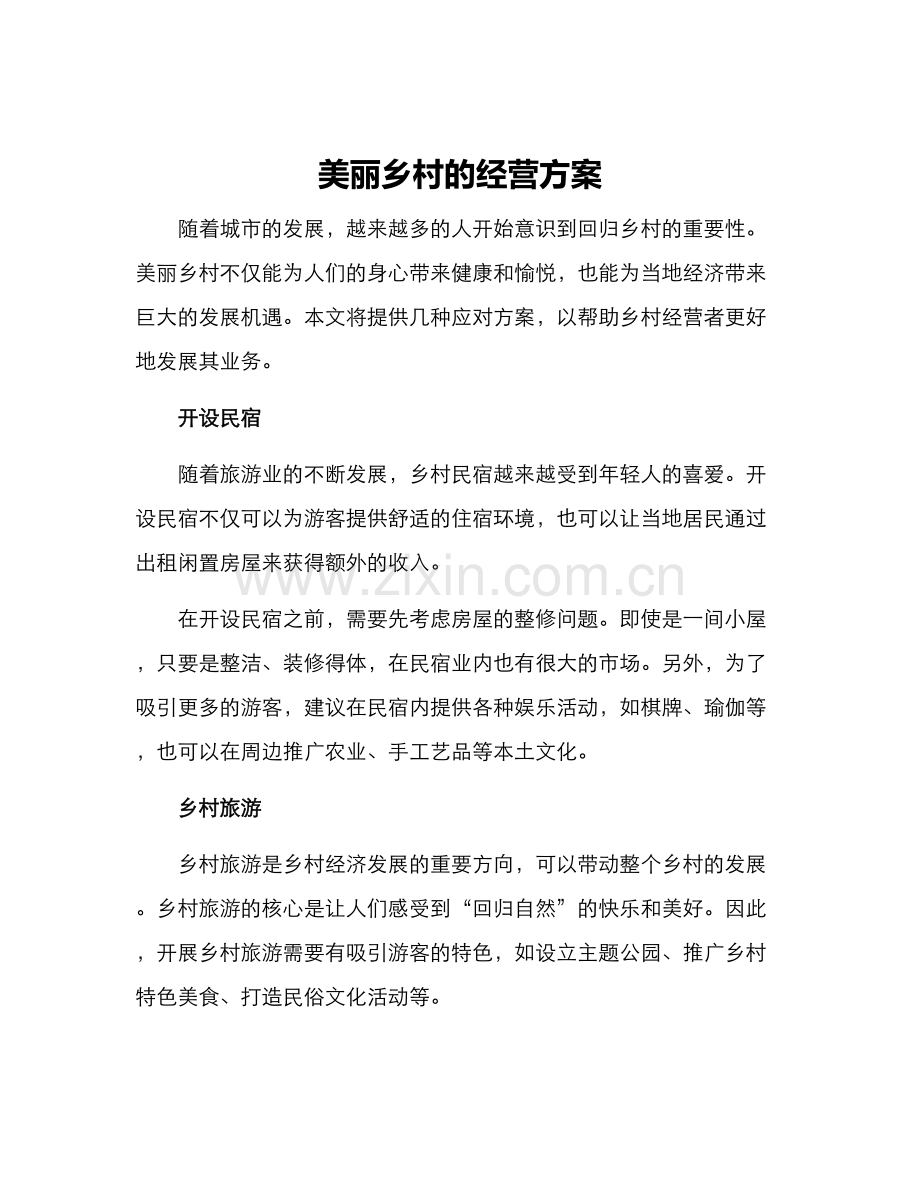 美丽乡村的经营方案.docx_第1页