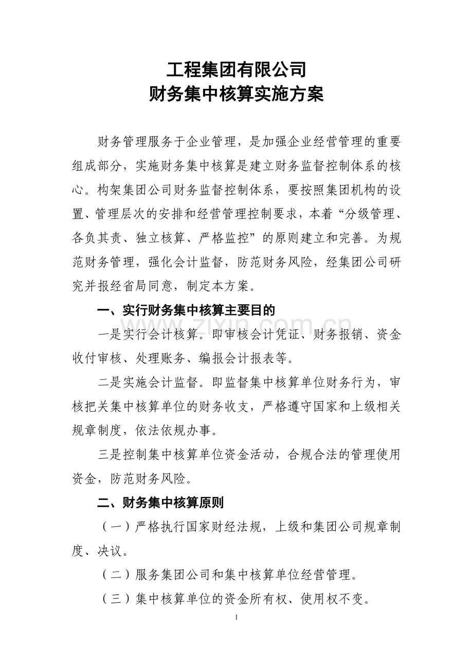 工程集团有限公司财务集中核算实施方案.doc_第1页