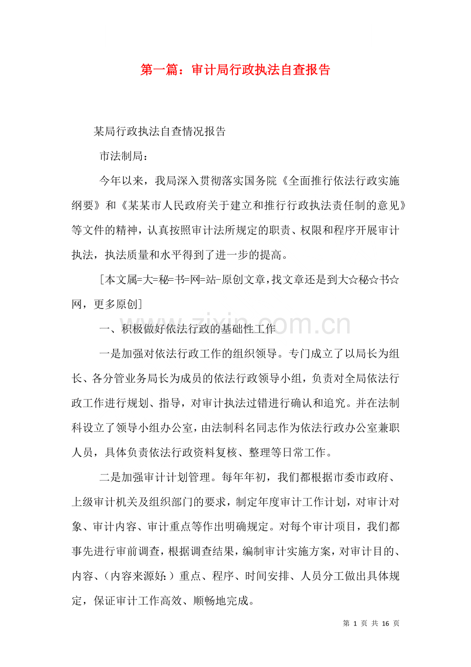 第一篇审计局行政执法自查报告.doc_第1页