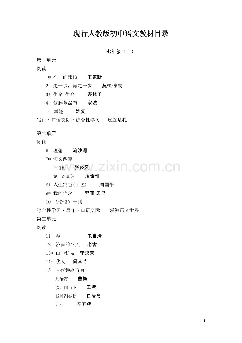 人教版初中教材目录.doc_第1页