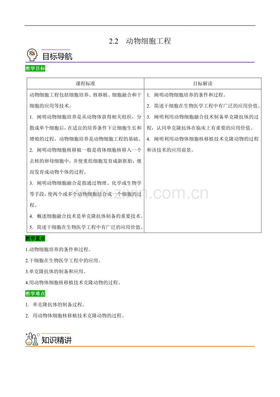 动物细胞工程-(学生版)-高二生物同步讲义(人教版2019选择性必修3).doc_第1页