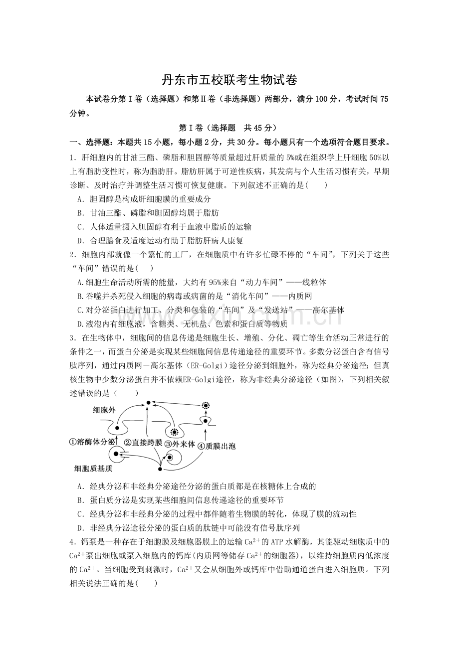 辽宁省丹东市五校2022-2023学年高三上学期联考生物试卷.docx_第1页