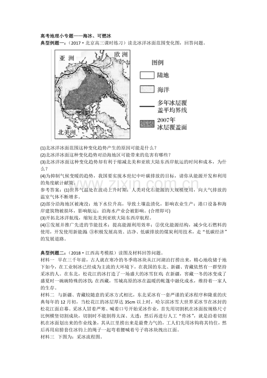 高考地理小专题——海冰、可燃冰.docx_第1页