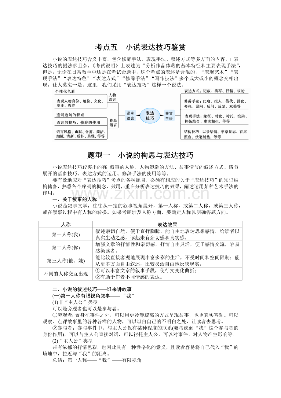 2023年高中语文全复习(新教材)专题七-考点五-小说表达技巧鉴赏.doc_第1页