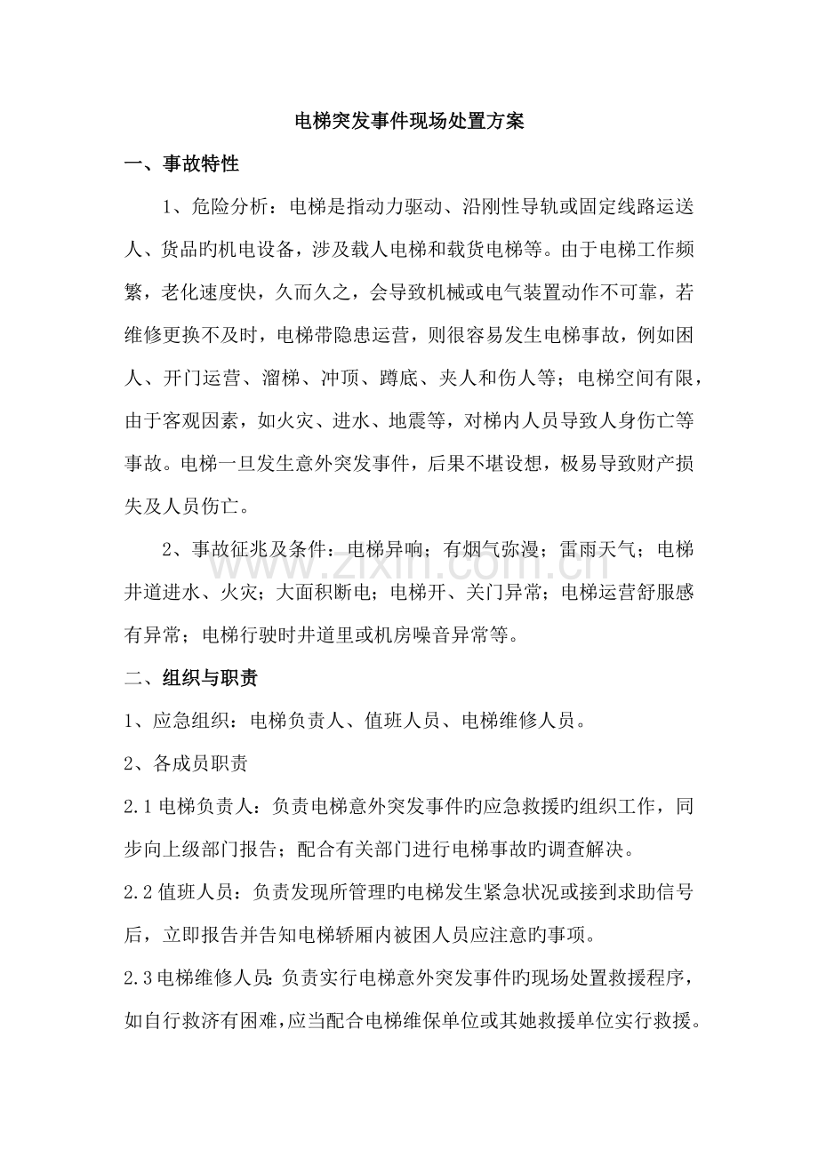 电梯突发事件现场处置专题方案.doc_第1页