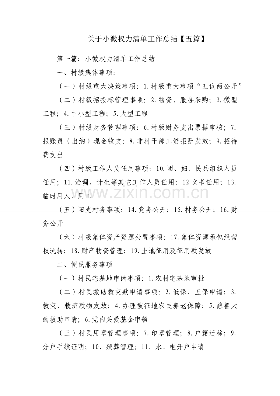 关于小微权力清单工作总结【五篇】.docx_第1页