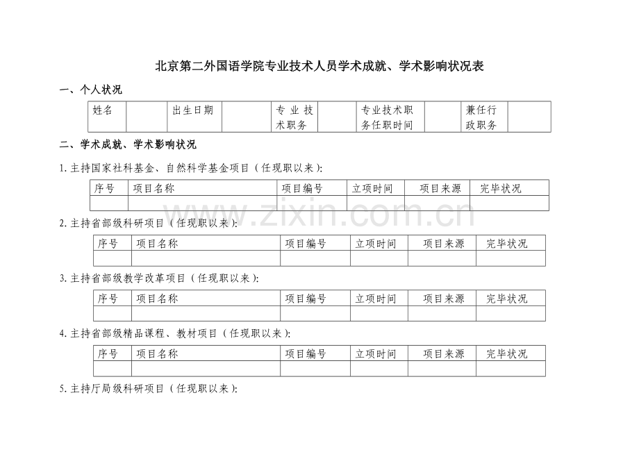 北京第二外国语学院专业重点技术人员学术成就学术影响情况表.doc_第1页