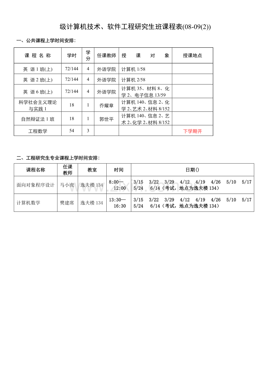 计算机软件关键工程硕士班课程表.doc_第2页