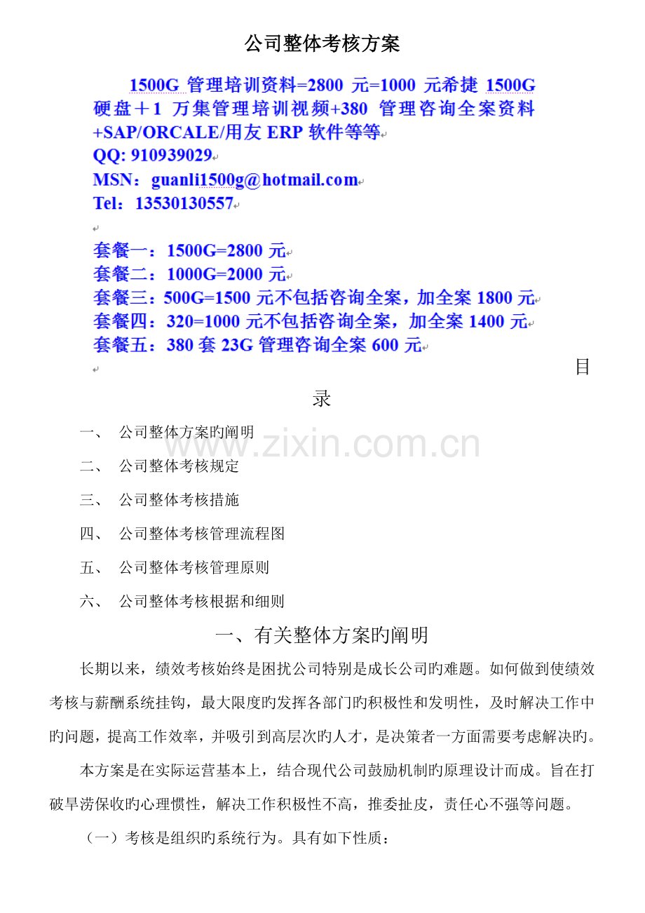 北大纵横公司整体目标绩效管理专题方案全套.doc_第1页