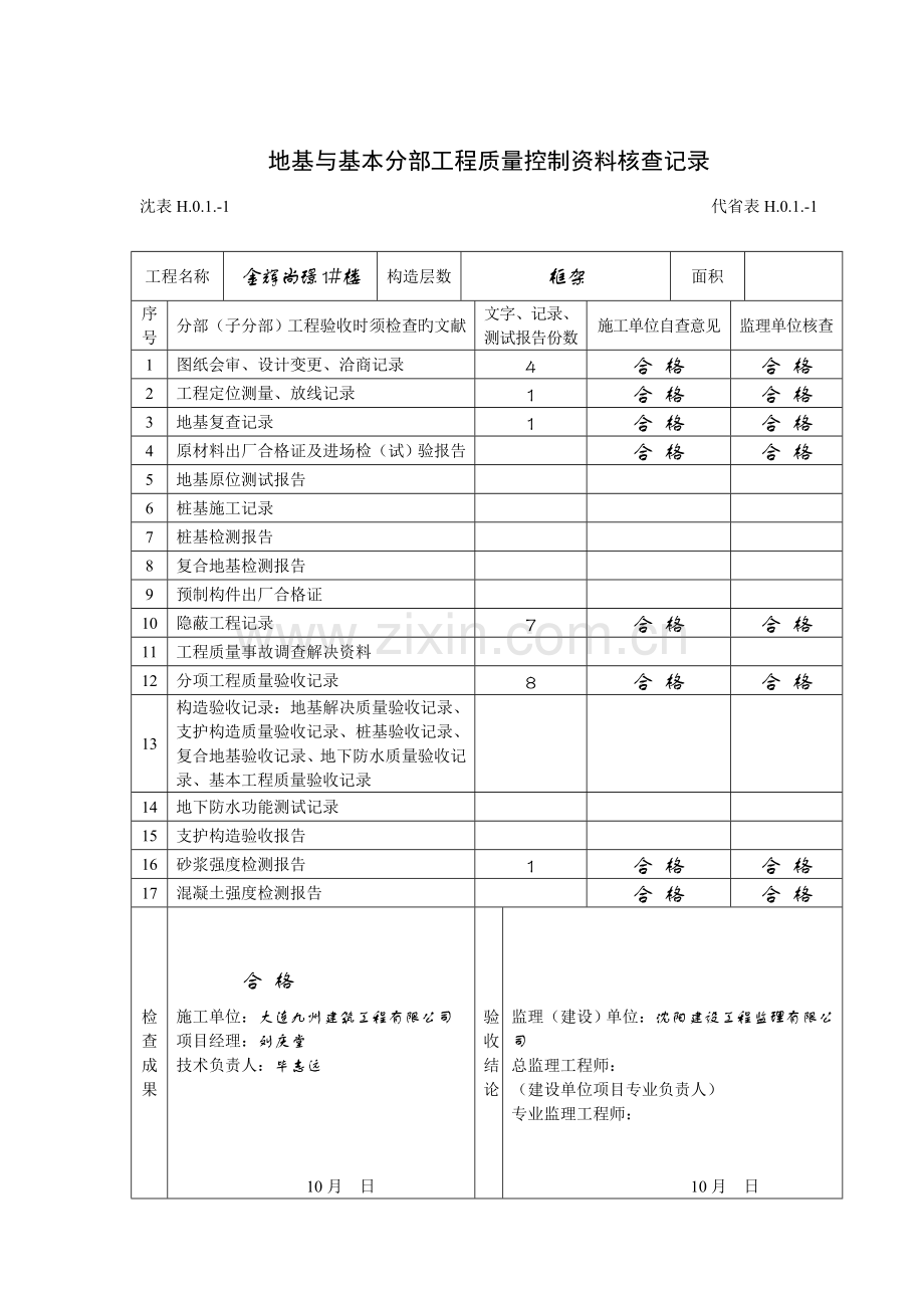 地基与基础分部关键工程质量控制资料核查记录.doc_第1页