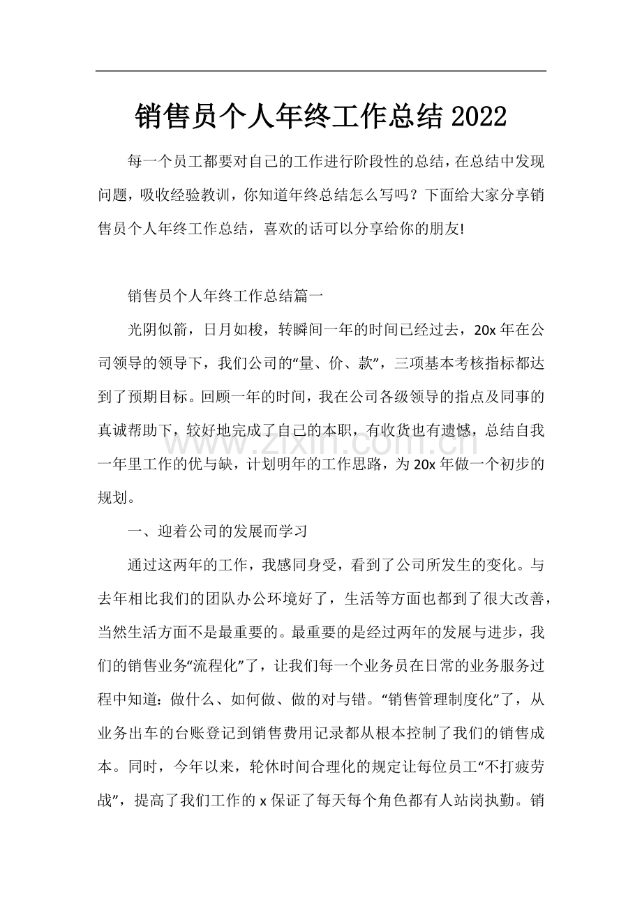 销售员个人年终工作总结2022.docx_第1页
