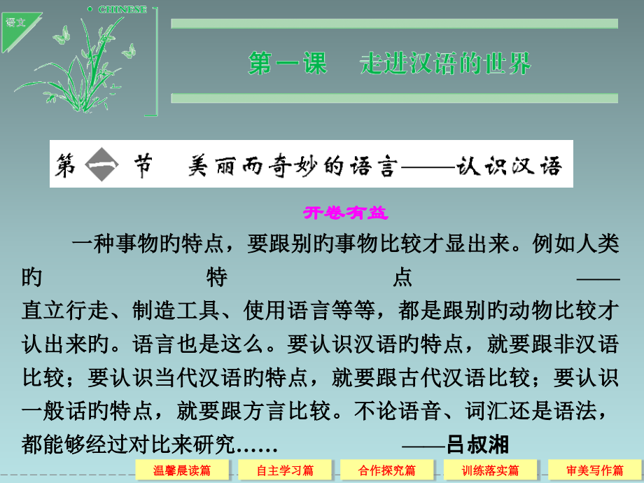 高考语文复习(选修)高三《语言文字应用》：1-1-美丽而奇妙的语言——认识汉语.pptx_第1页