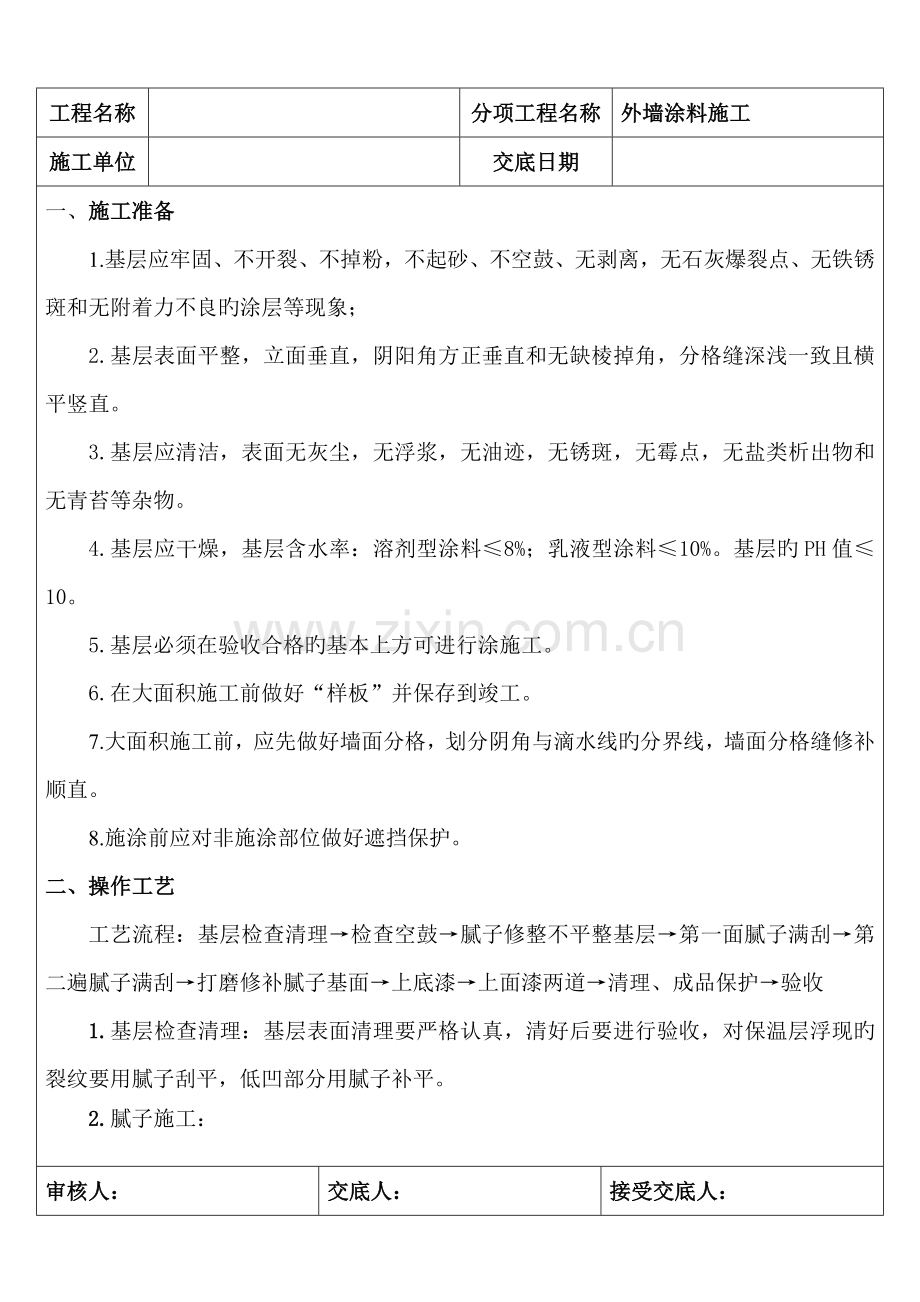 外墙涂料综合施工重点技术交底.doc_第1页