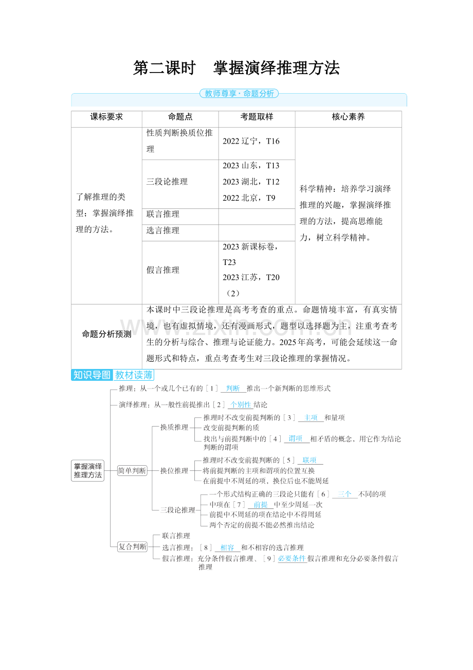 2025高考政治　遵循逻辑思维规则第二课时　掌握演绎推理方法 备考教案.docx_第1页