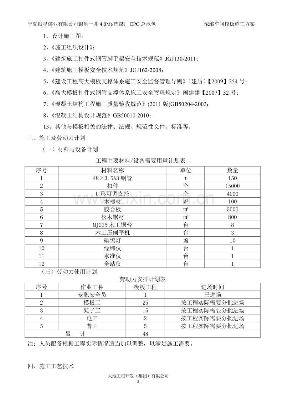 浓缩车间模板施工方案.doc_第2页