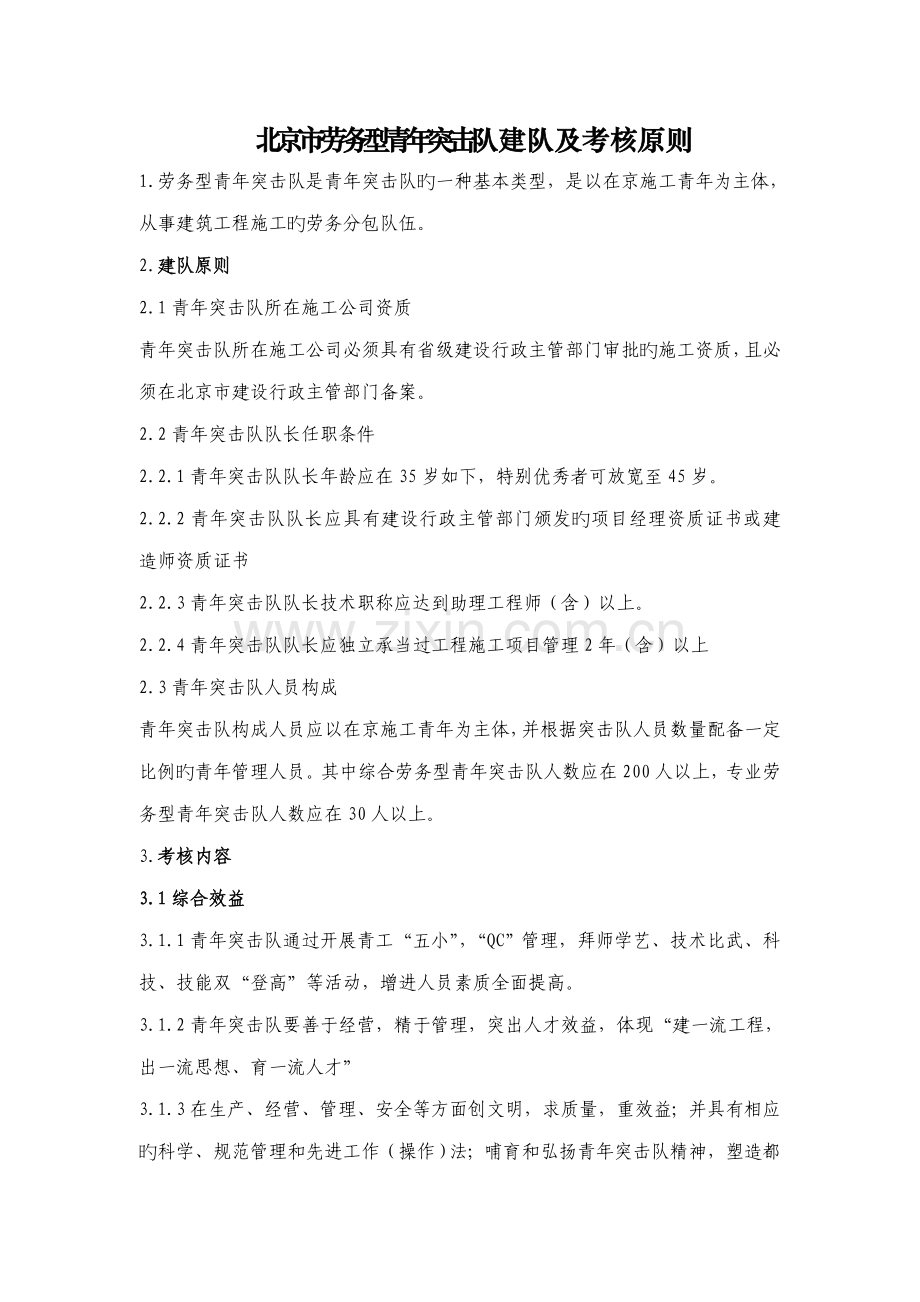 北京市劳务型青年突击队建队及考核重点标准.doc_第1页