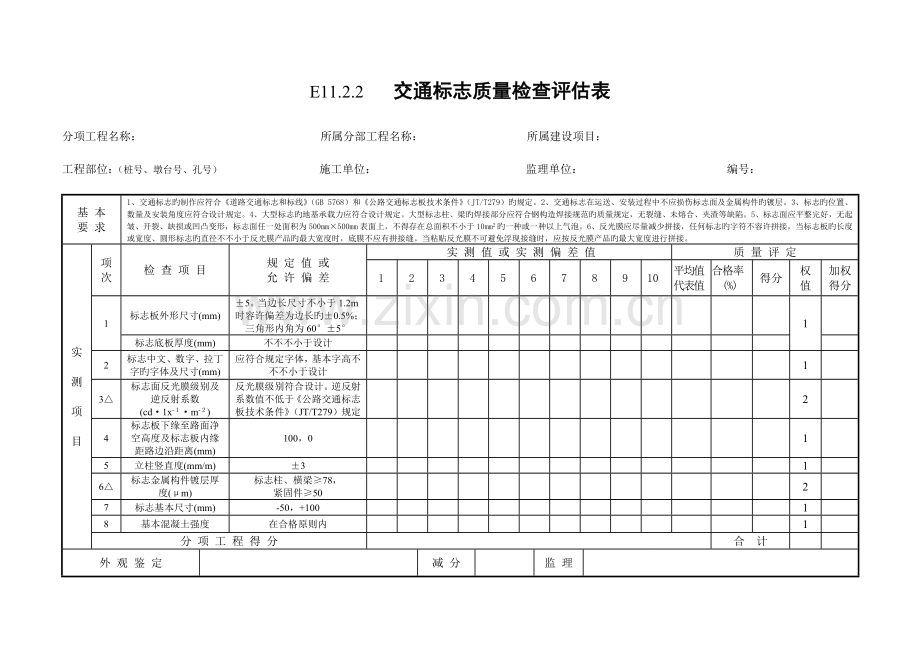交通安全设施关键工程质量检验评定表.doc_第1页