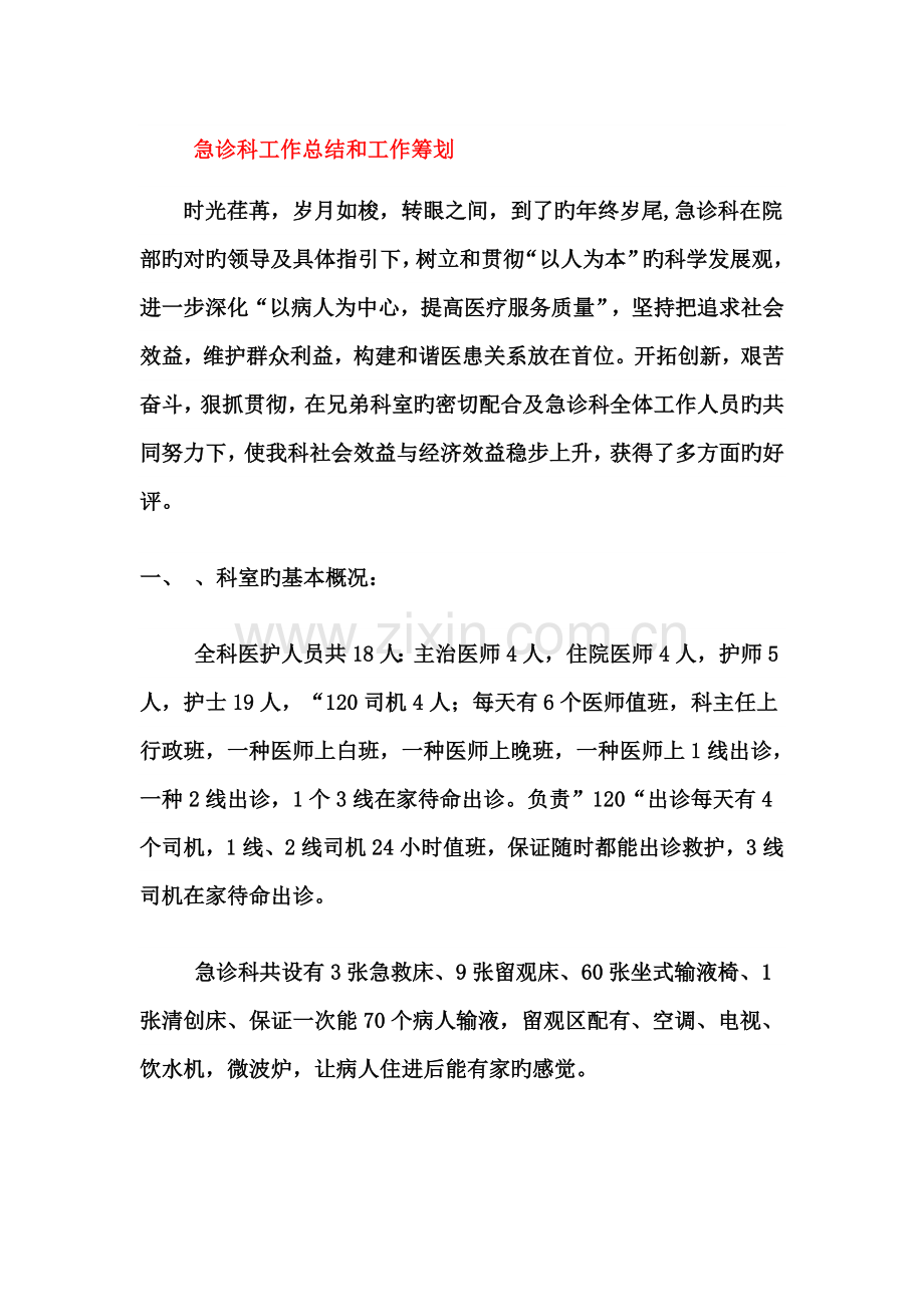 急诊科工作总结和工作综合计划.doc_第1页