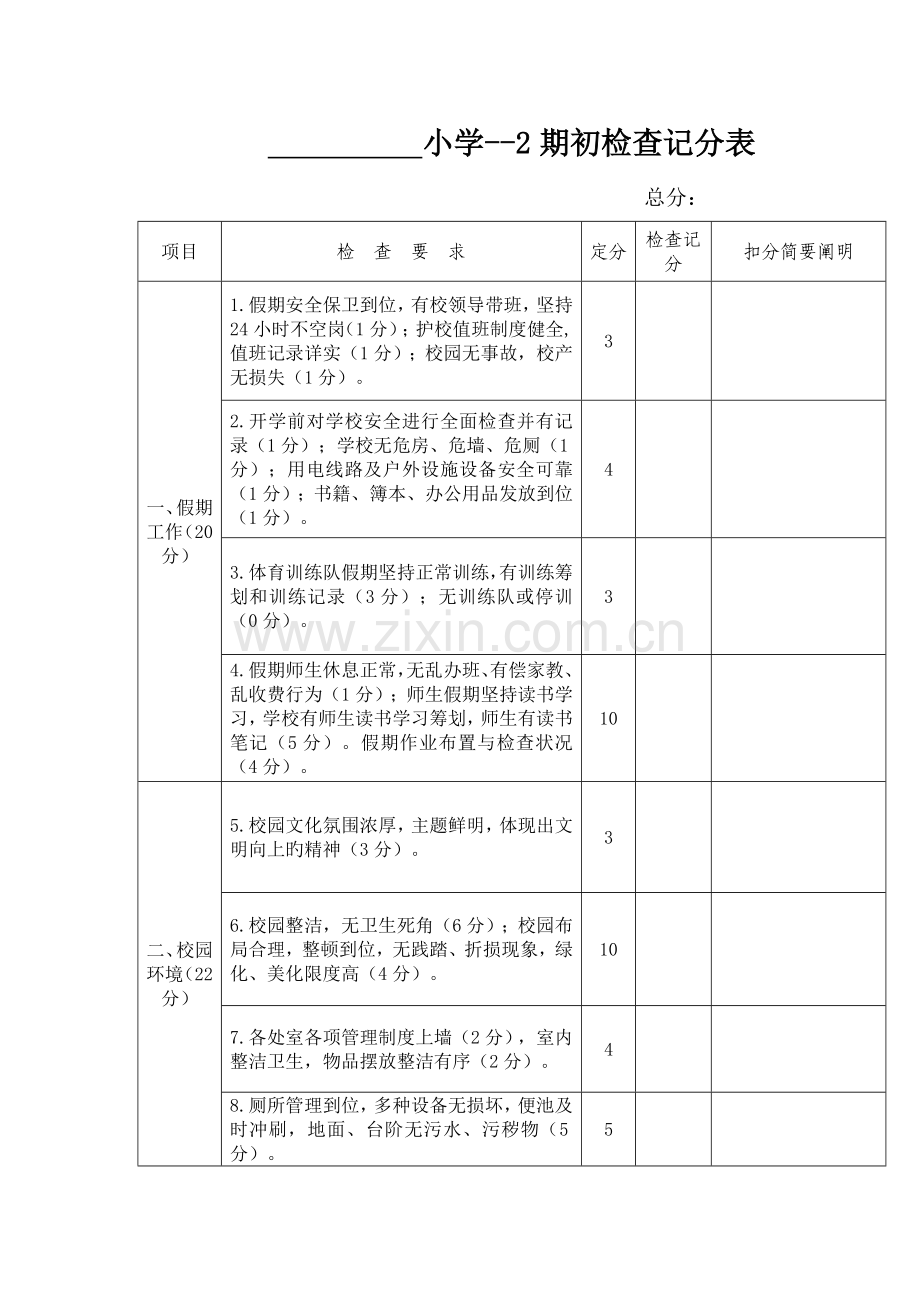 小学期初检查标准细则表.doc_第1页