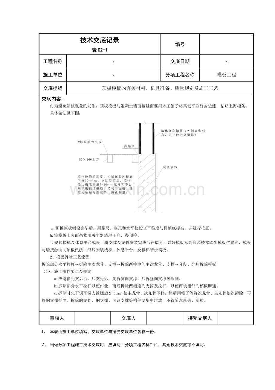 新版重点标准层顶板模板重点技术交底记录.doc_第2页