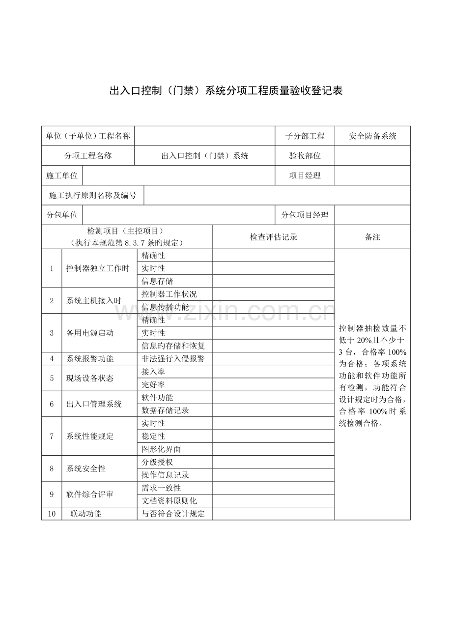 出入口控制系统分项工程质量验收明细表.doc_第1页