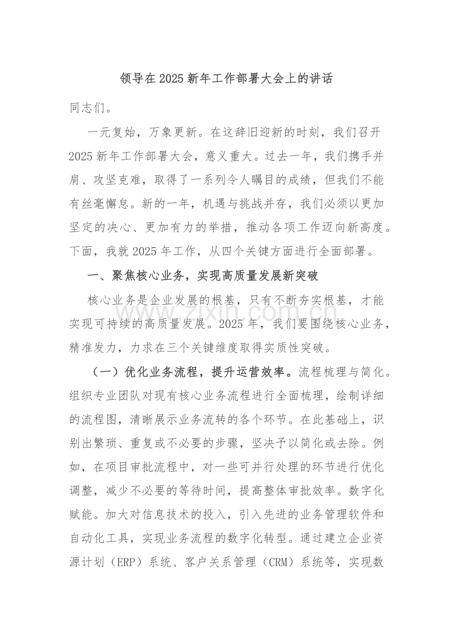 领导在2025新年工作部署大会上的讲话.docx_第1页