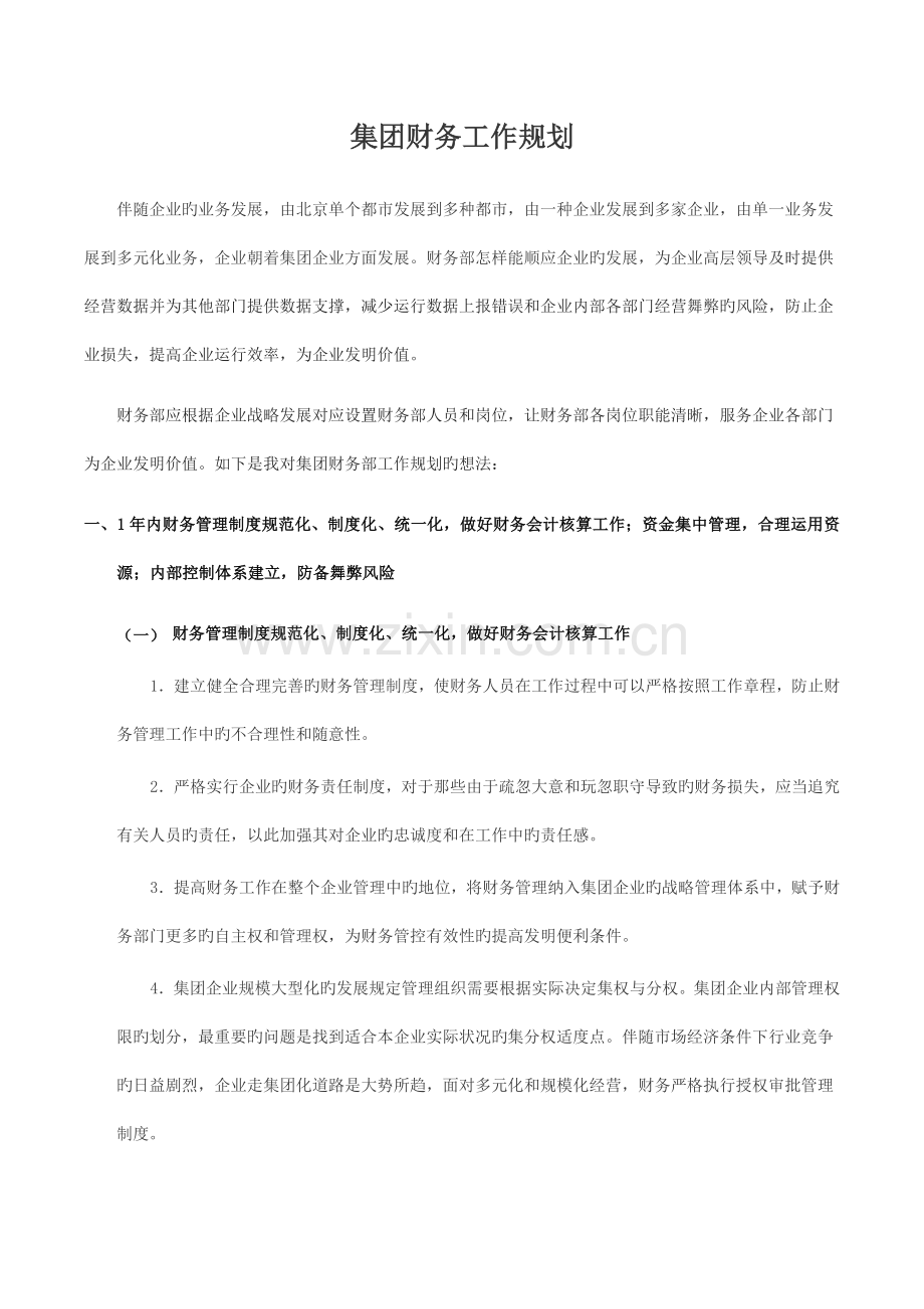 集团财务工作规划.docx_第1页
