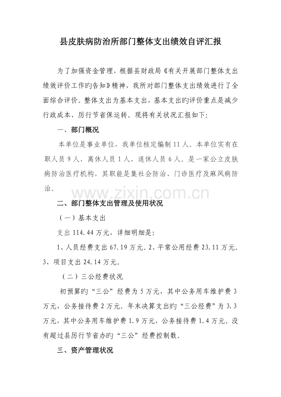 县皮肤病防治所部门整体支出绩效自评报告.doc_第1页
