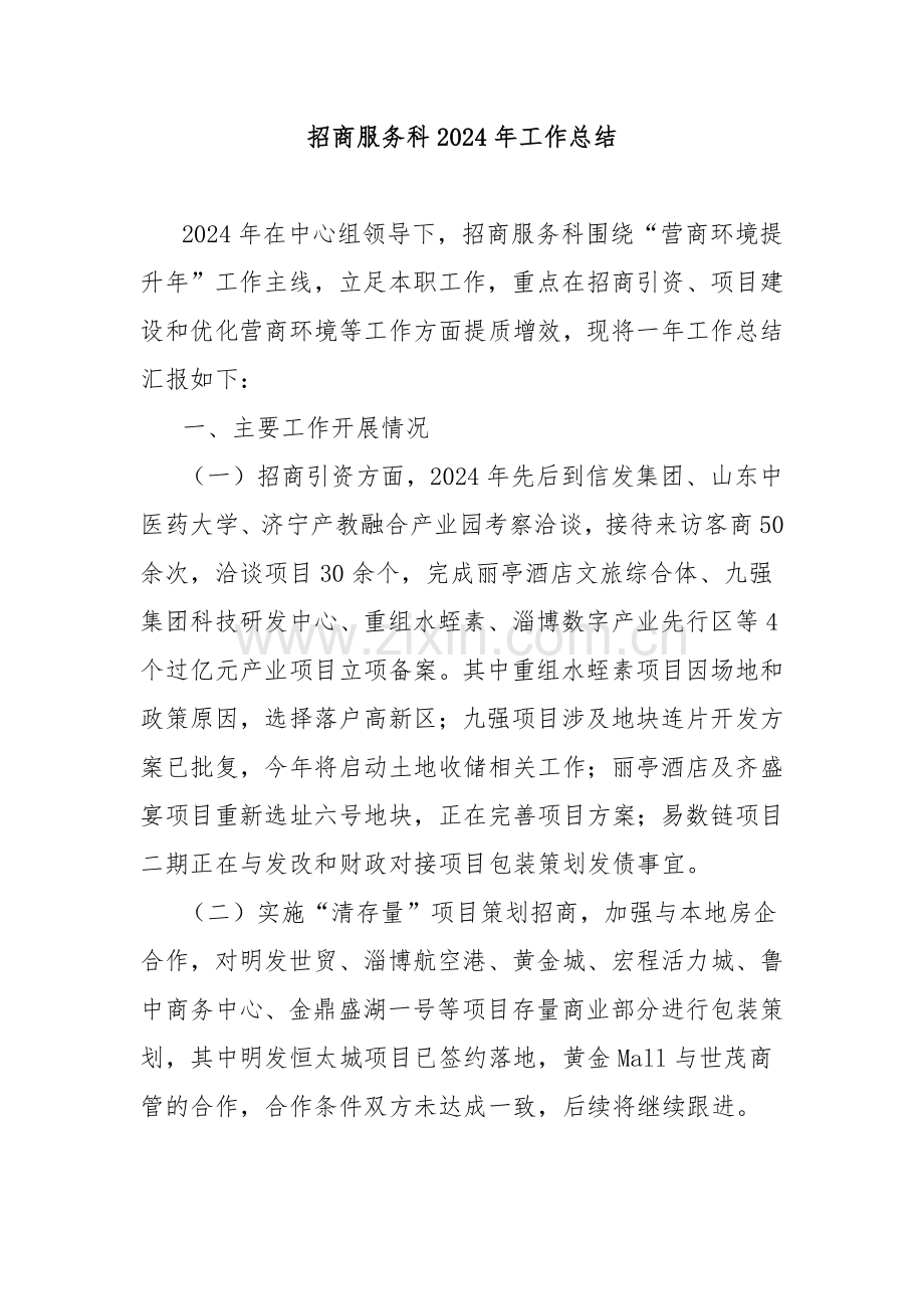 招商服务科2024年工作总结.docx_第1页
